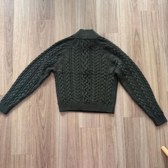 Heritage Knit Merino Wool 1/4 Zip Sweater Dark Olive - Picture 6 of 8